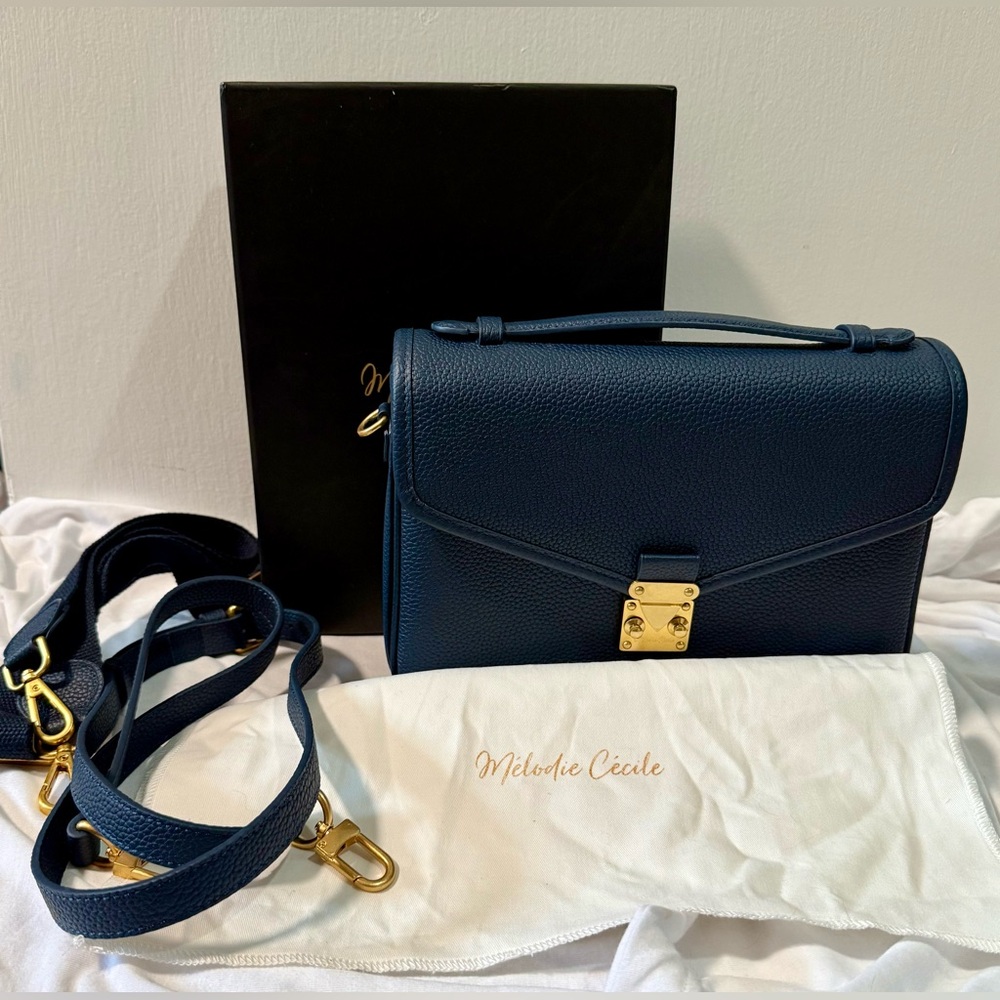 Dress Up Your Purse (DUYP) Navy Togo Leather PARIS 15 Satchel Crossbody Bag